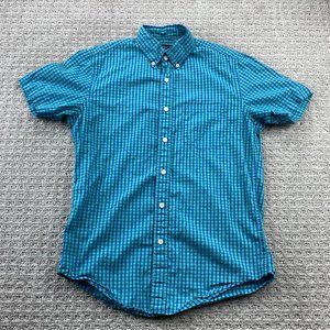 J.Crew Shirt Men Small S Blue Teal Checkered Button Down Short Sleeve Casual